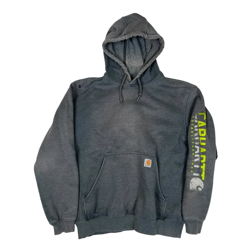 Carhartt Hoodie Sweatshirt Mens Large Gray Sun Faded Stain Distressed K288
